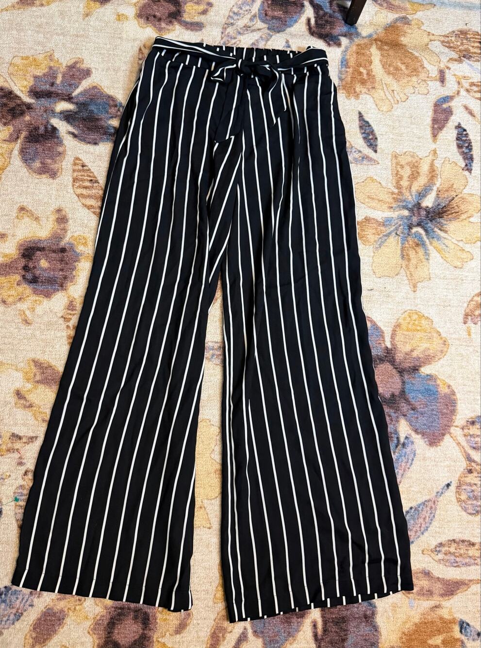NWT Suzanne Betro Black White Stripe Tie Front Wide Leg Palazzo Pants XL